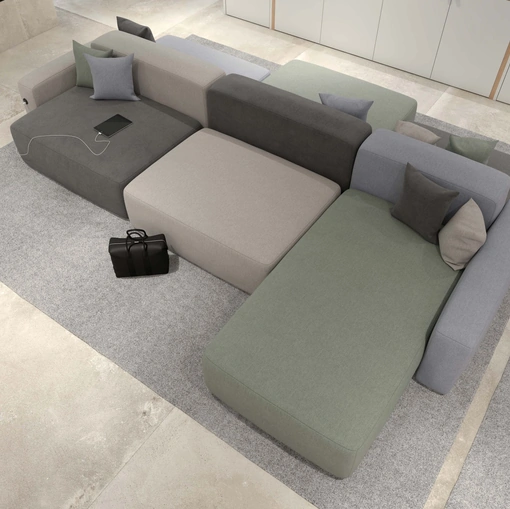 Divano in tessuto componibile bifacciale con penisola Kos di Estel