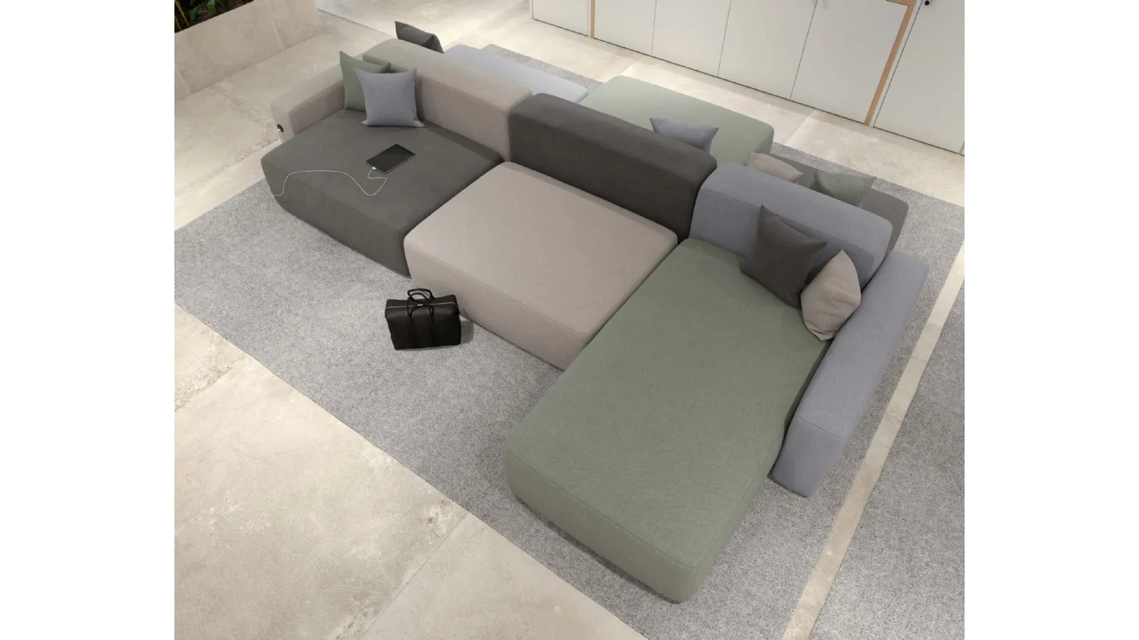 Divano in tessuto componibile bifacciale con penisola Kos di Estel