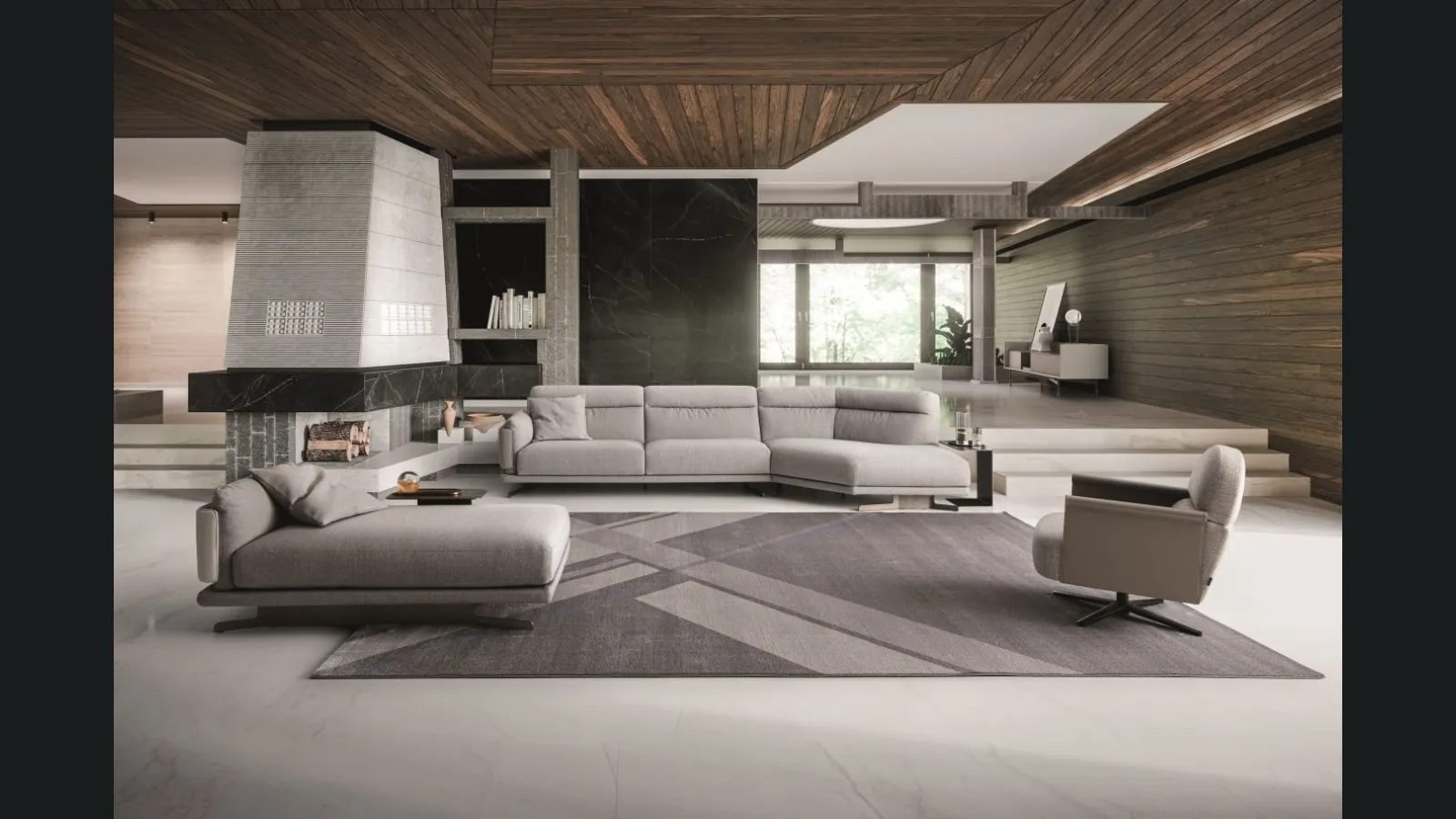 Divano in tessuto Skin con penisola di Ditre Italia