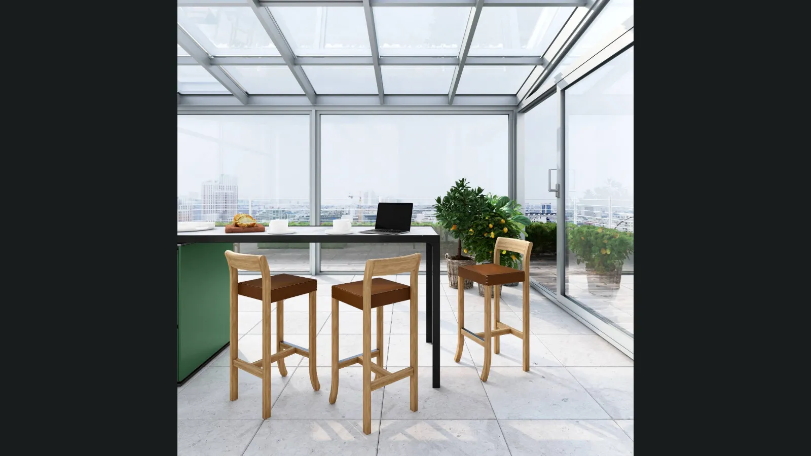 Sgabello in legno con schienale Big Jim di Estel