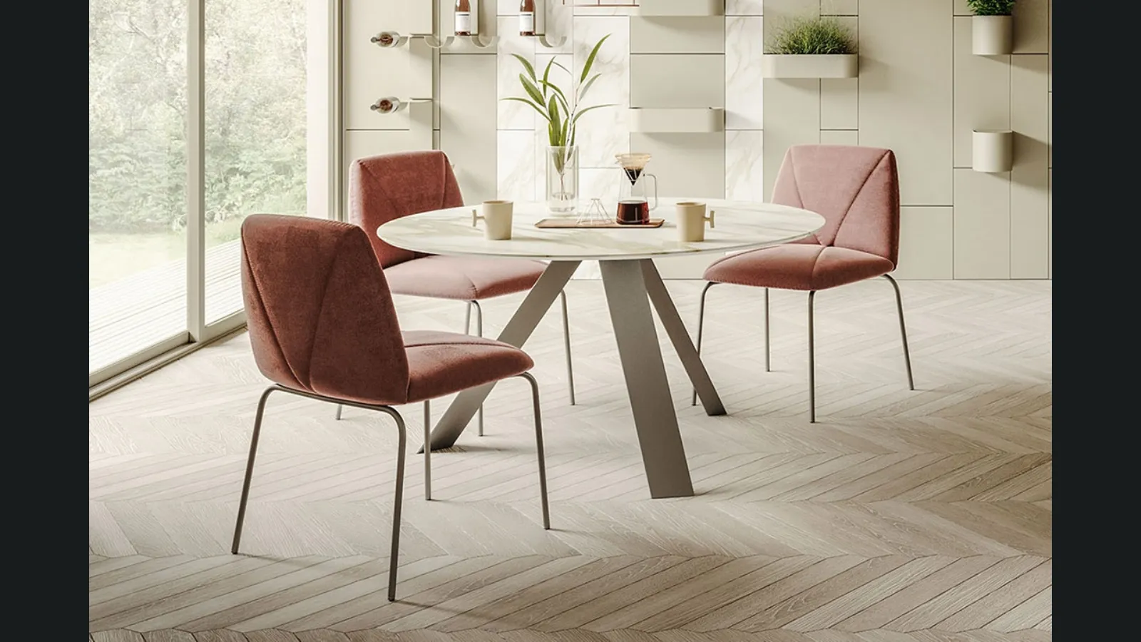 Sedia Mantra in velluto con gambe in metallo di Ronda Design