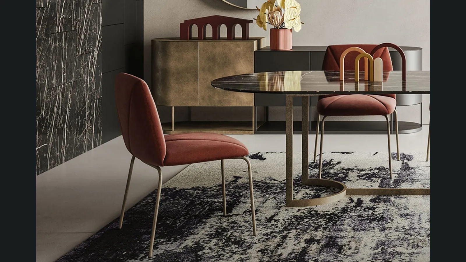 Sedia Mantra in velluto con gambe in metallo di Ronda Design