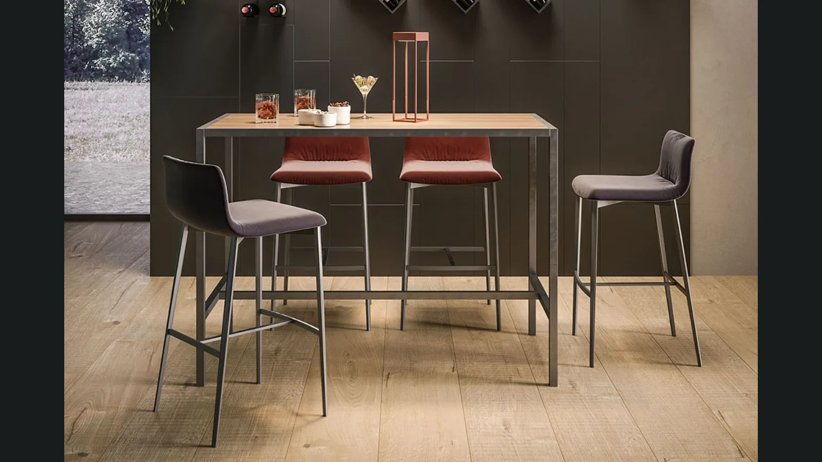 Sgabello Nirvana in tessuto con gambe in metallo di Ronda Design