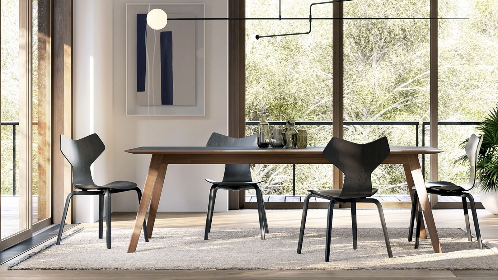 Tavolo Aise finitura legno Walnut e Fenix Top Nero di Treku