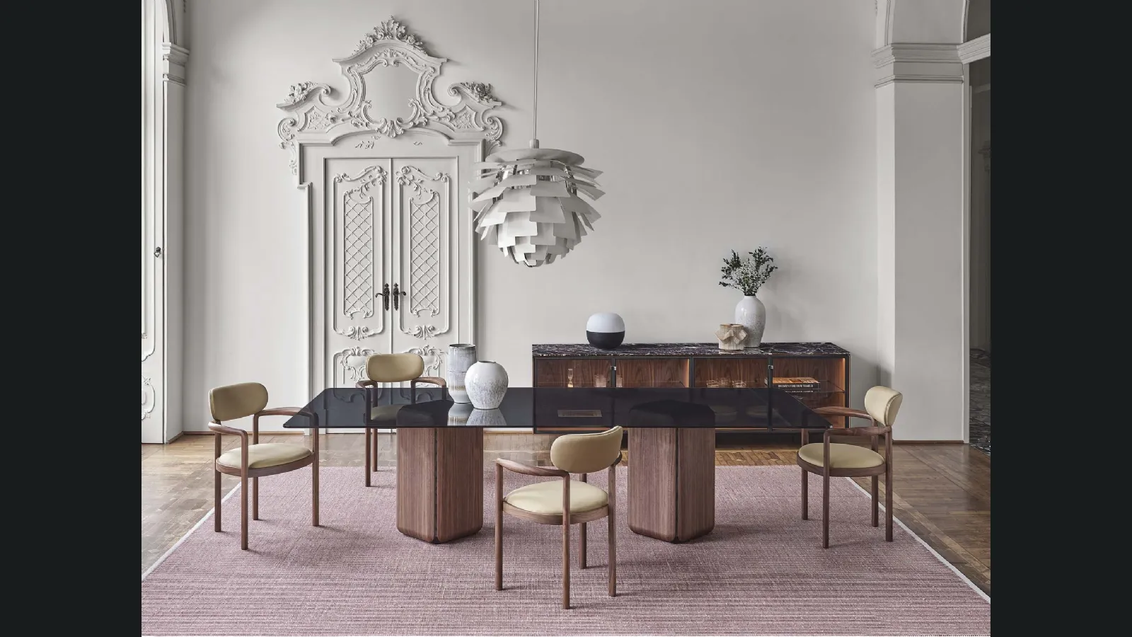 Tavolo rettangolare Bay con top in vetro di Porada