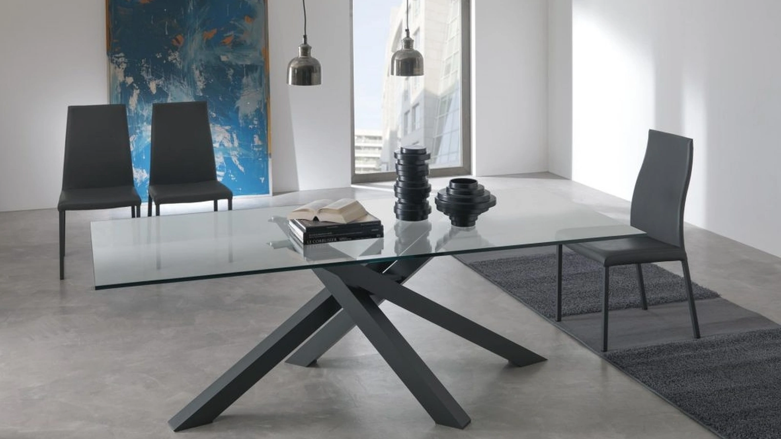 Tavolo Duepuntozero in Cristallo trasparente con base in alluminio di Sedie Brianza