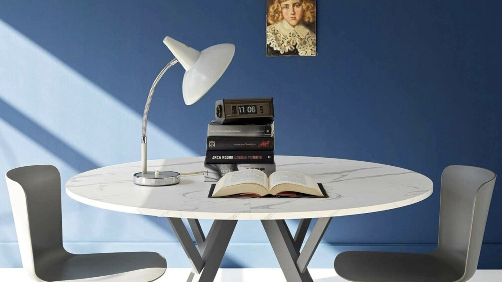 Tavolo allungabile Libra-Round in HPL effetto marmo e gambe in alluminio di Sedie Brianza