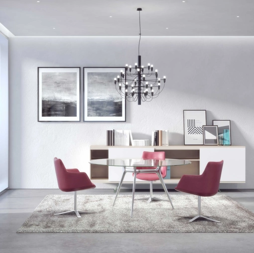 Tavolo rotondo con piano in vetro e gambe in alluminio pressofuso P016 di Estel