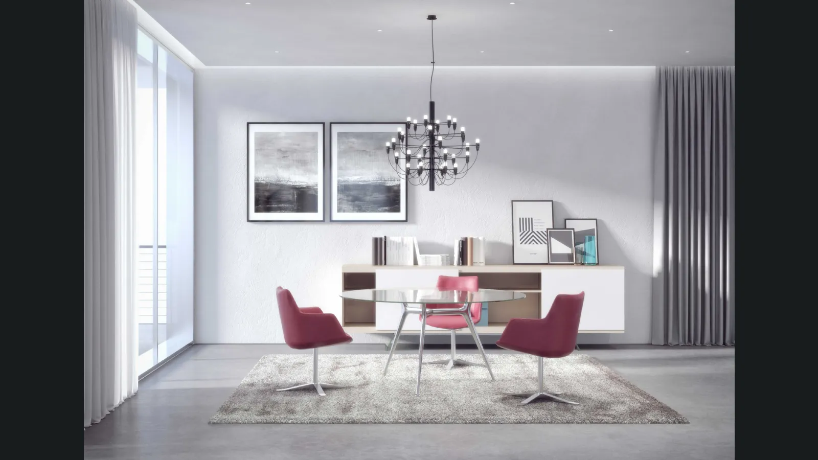 Tavolo rotondo con piano in vetro e gambe in alluminio pressofuso P016 di Estel