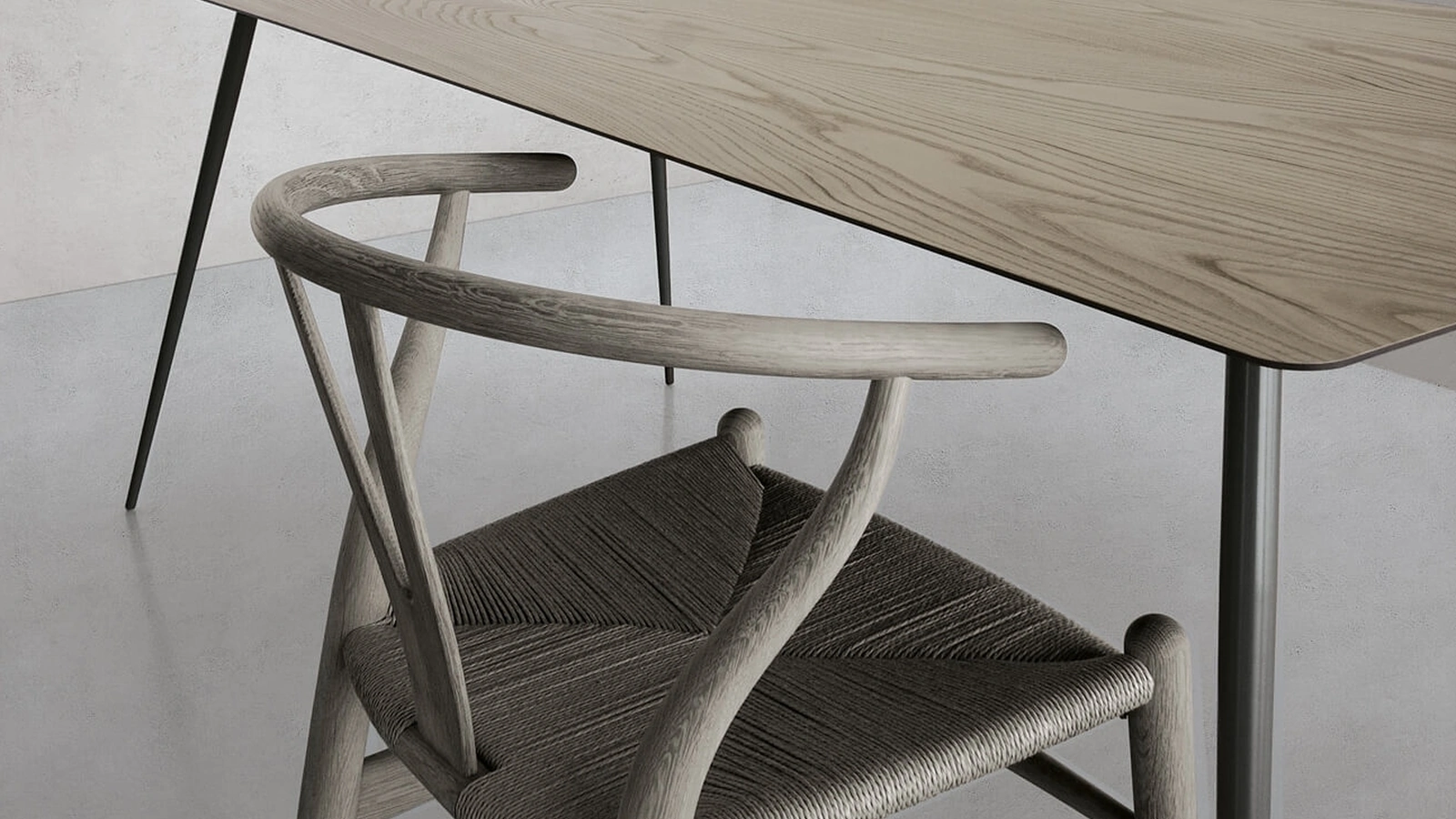 Tavolo Spillo configurazione 05 con top in HPL rovere e telaio in acciaio ghisa di Extendo