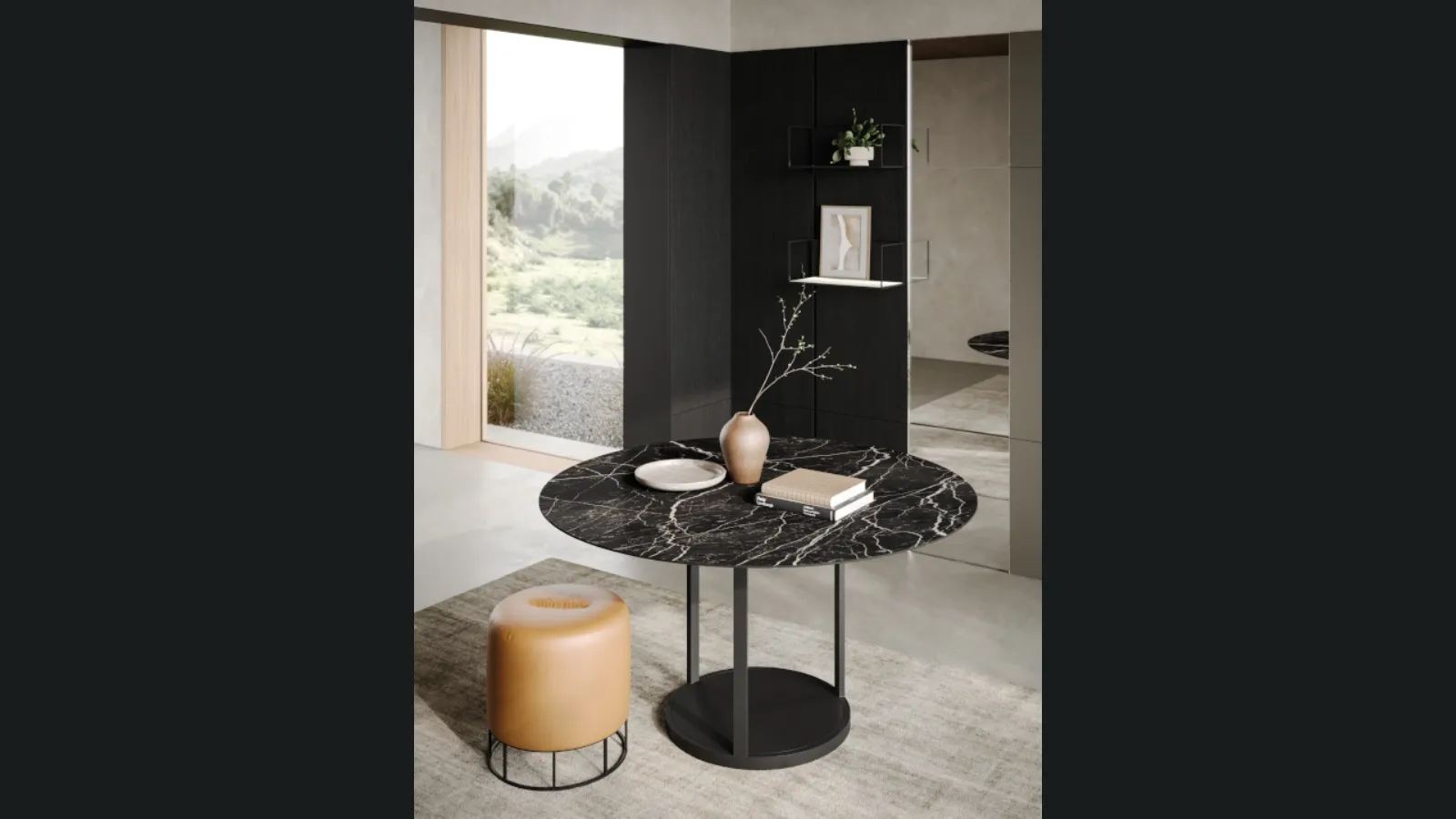 Tavolo rotondo Twirl con top in ceramica e base in metallo di Ronda Design