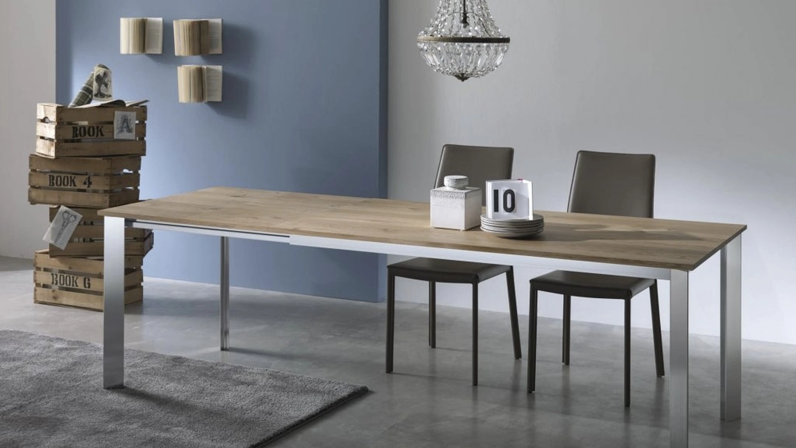 Tavolo allungabile Upper con top in impiallacciato Rovere e base in alluminio di Sedie Brianza