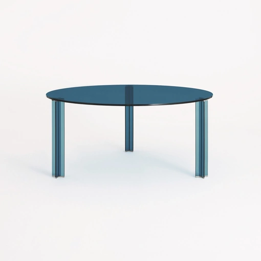 Tavolo rotondo X-T in cristallo blu di Glas Italia