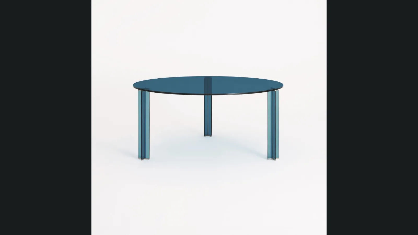 Tavolo rotondo X-T in cristallo blu di Glas Italia