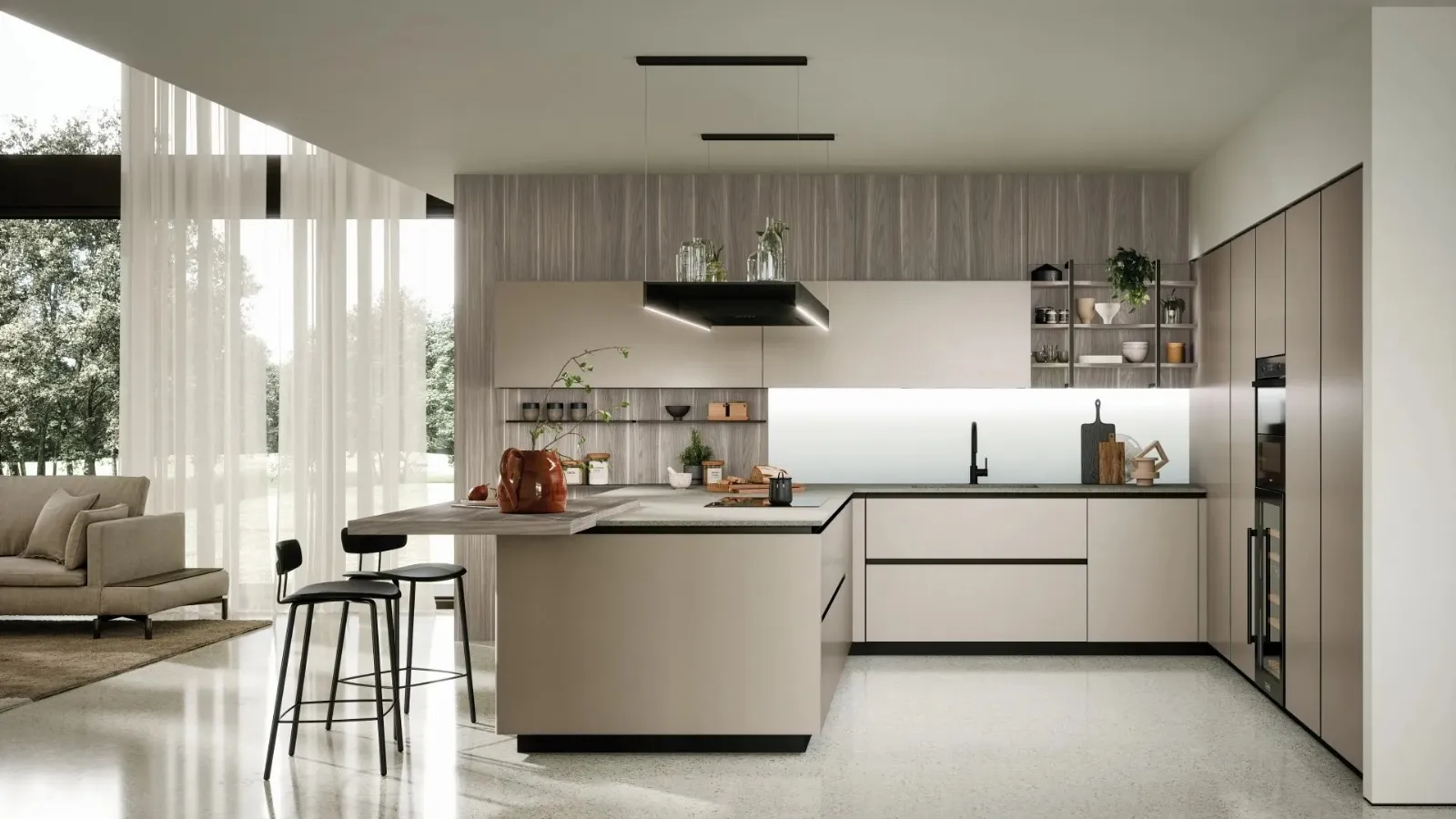 Cucina Moderna con penisola Aria Tech 04 di Forma Cucine