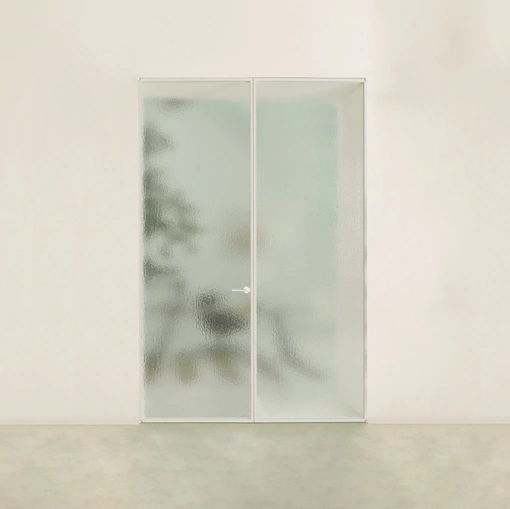 Porta per interni Aladin Double Swing Plain Duo in vetro con telaio in alluminio di Glas Italia