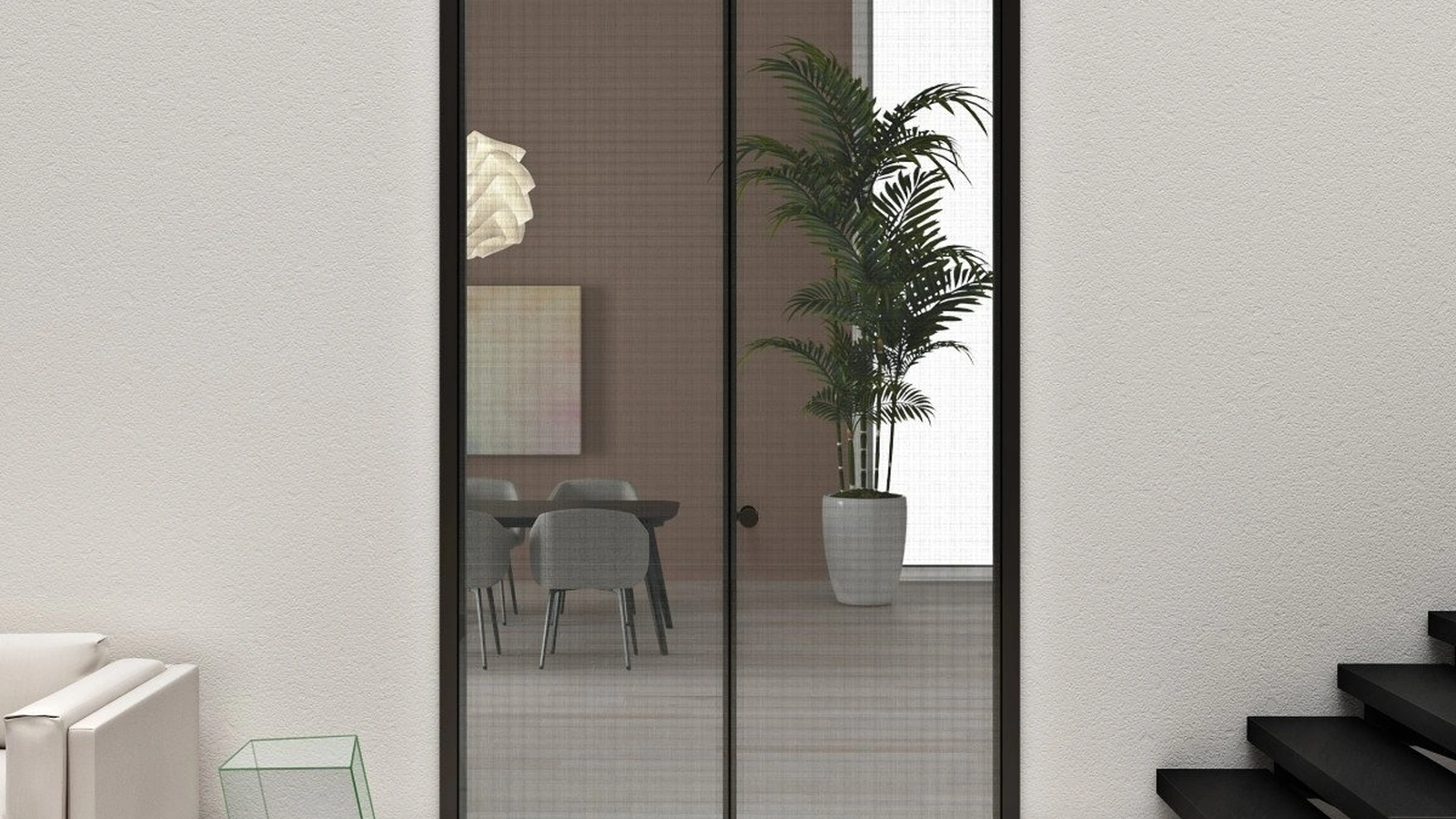 Porta per interni Aladin Double Swing Plain Mono in vetro con telaio in alluminio di Glas Italia