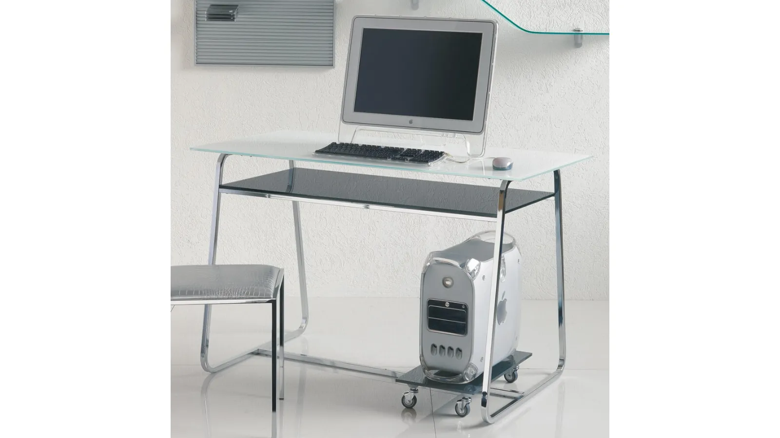 Scrivania Operativa con piano in vetro Clever di Ponti Terenghi