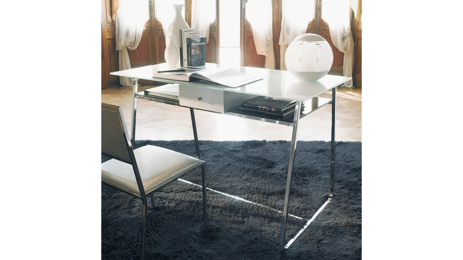 Scrivania Operativa con piano in vetro Clever di Ponti Terenghi