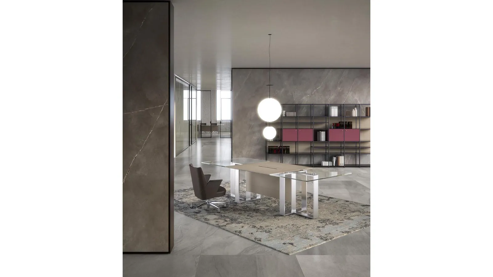 Scrivania direzionale Altagamma Tavolo in vetro e pelle di Estel