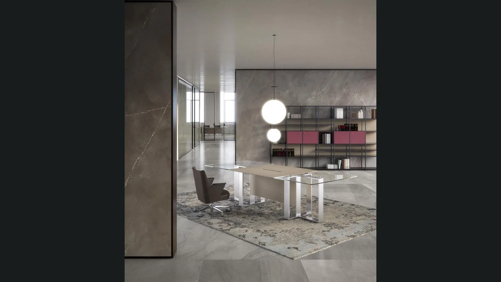 Scrivania direzionale Altagamma Tavolo in vetro e pelle di Estel