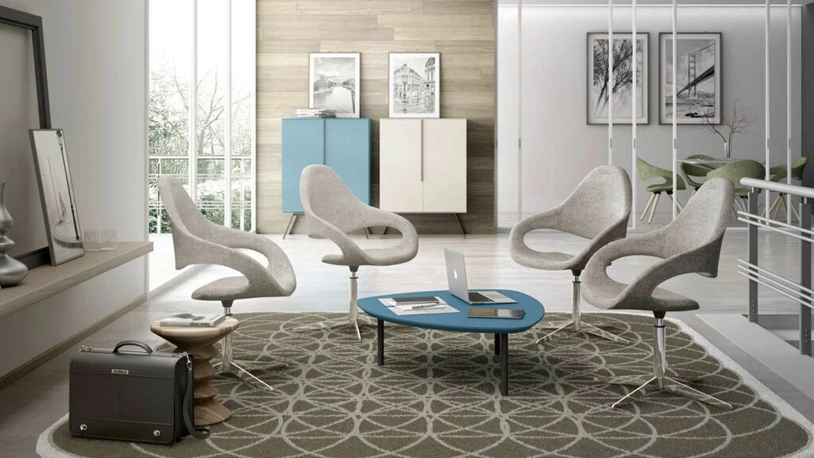 Seduta Attesa di design in tessuto imbottito e base in metallo Baila-V di Sedie Brianza