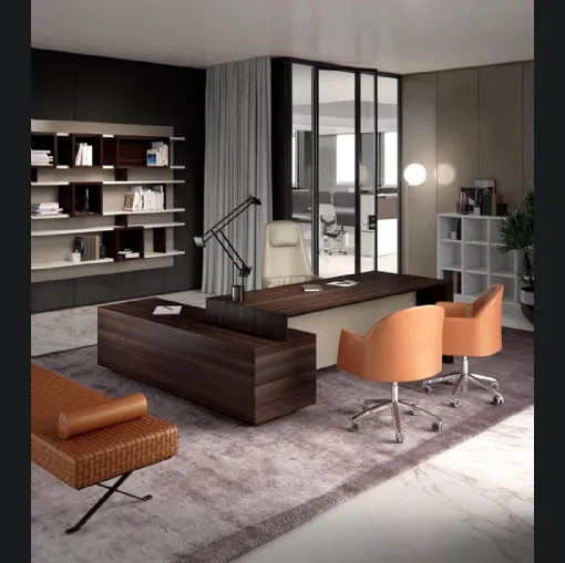 Scrivania direzionale in legno e pelle Campiello di Estel