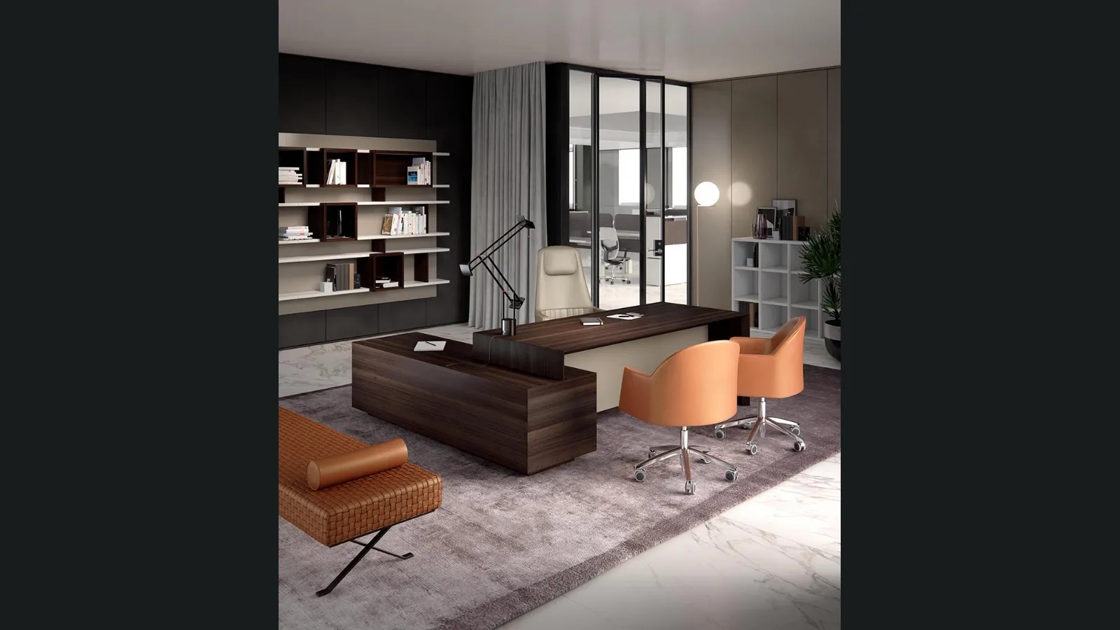 Scrivania direzionale in legno e pelle Campiello di Estel