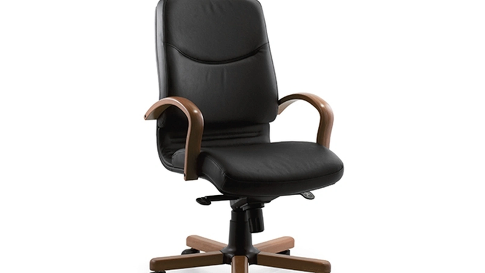 Poltrona Direzionale Doge in pelle imbottita e legno su ruote di Sedie Brianza