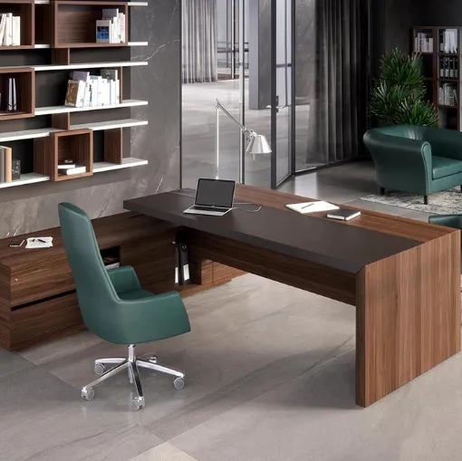 Scrivania direzionale in legno e pelle Ducale di Estel