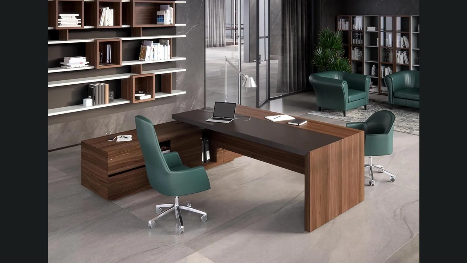 Scrivania direzionale in legno e pelle Ducale di Estel