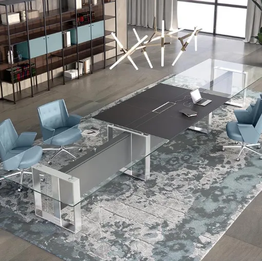 Scrivania operativa Altagamma in vetro e pelle di Estel