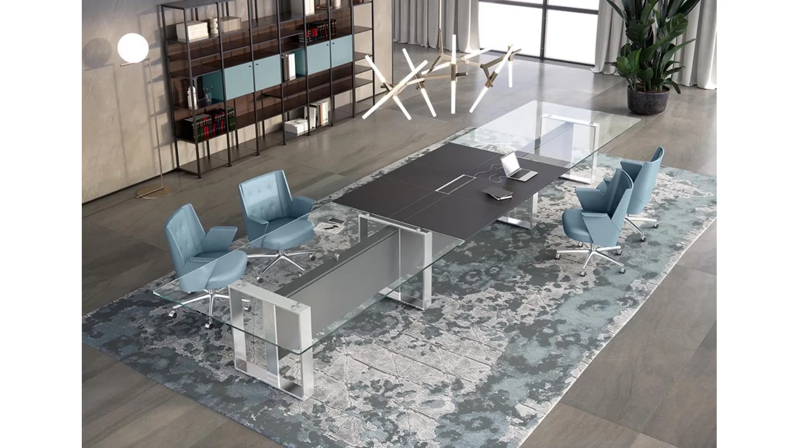 Scrivania operativa Altagamma in vetro e pelle di Estel