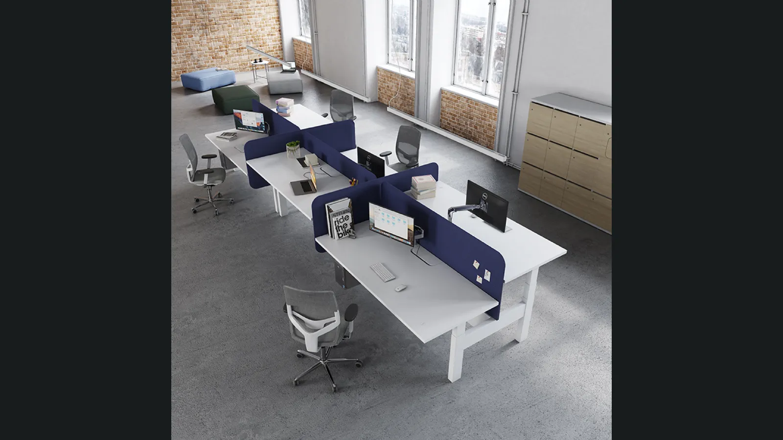 Scrivania Operativa elevabile che permette di alternare il lavoro in posizione seduta a quello in posizione eretta Evo HP di Estel