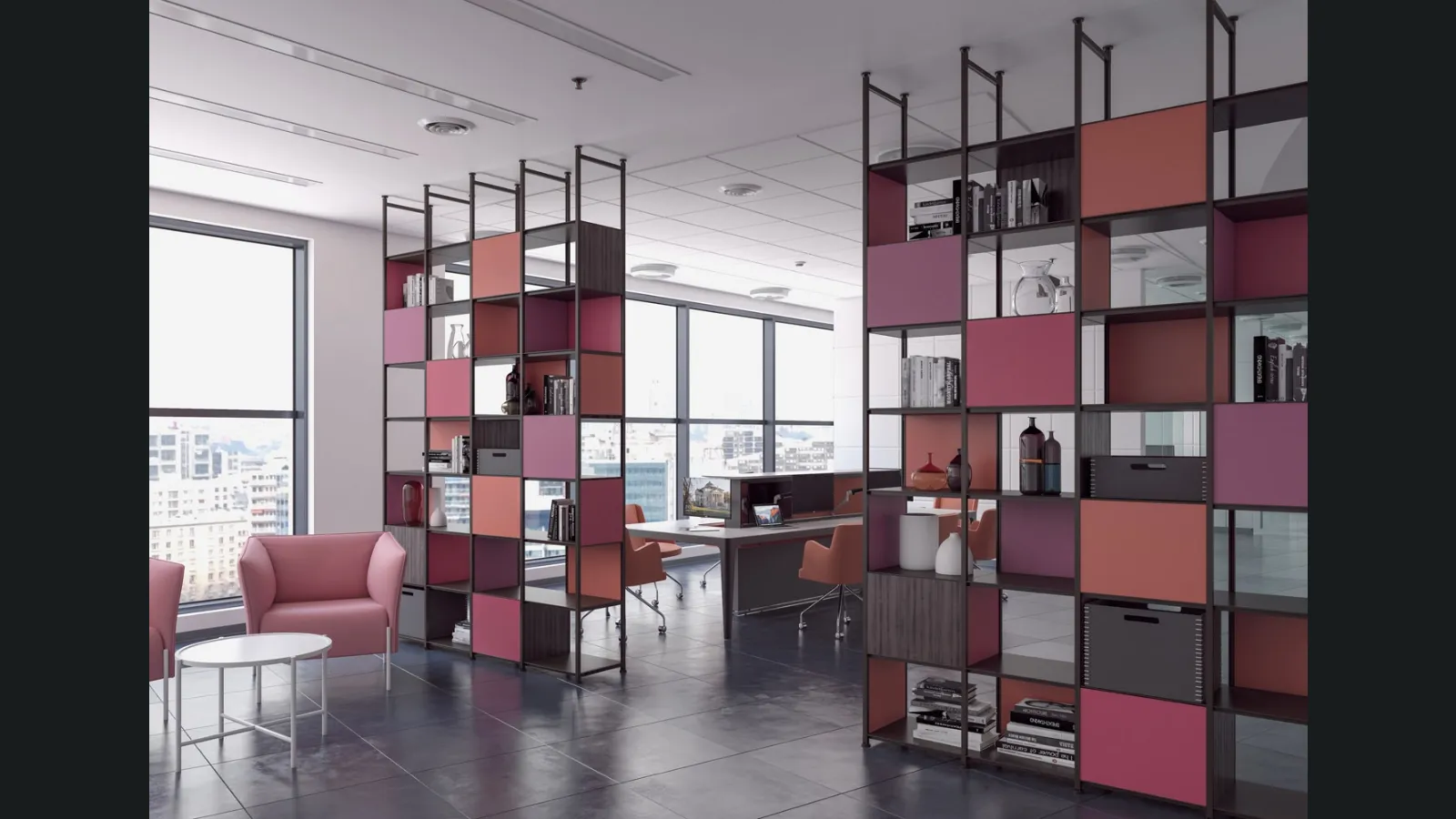 Libreria Modulare con elementi in legno laccato e struttura in metallo Libra di Estel