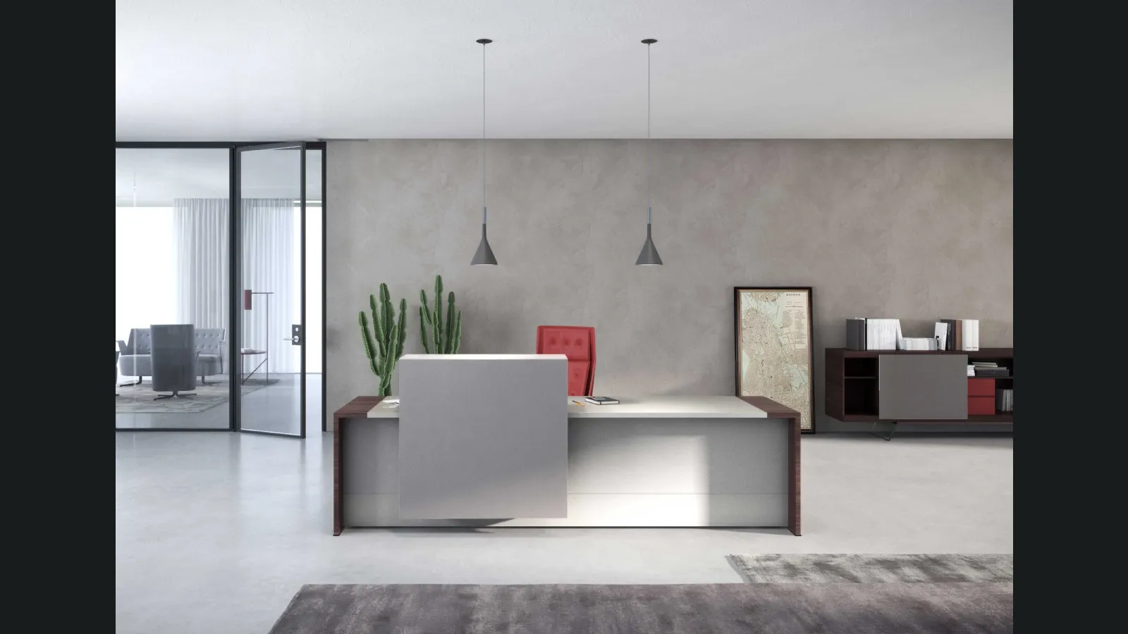 Bancone Reception elegante con scudo frontale Loop In Estel
