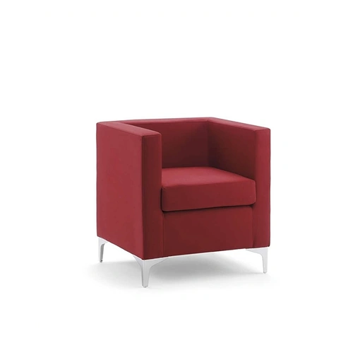 Poltroncina da Ufficio Zeta in tessuto imbottito dalla forma squadrata con piedini in metallo di Sedie Brianza