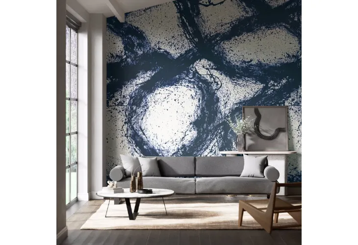Carta da parati con disegno astratto in colore blu Enigmatic di Larsen