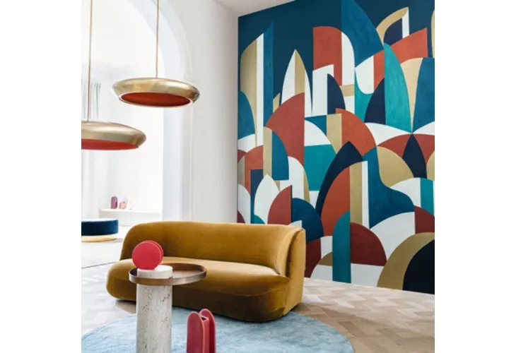 Carta da parati con forme geometriche, in colori diversi, che si sovrappongono Pablo di Larsen