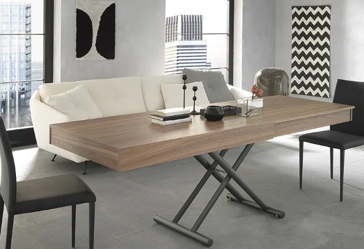 Tavolino trasformabile con piano in legno e base in metallo Febo di Altacom