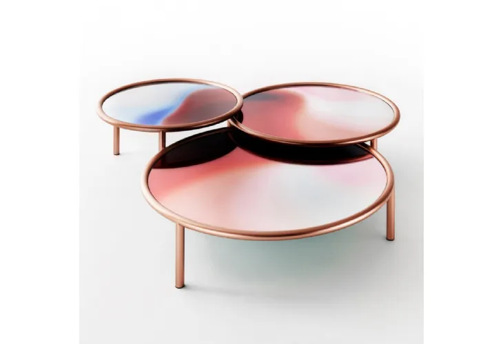 Tavolini LA Sunset con top in vetro e struttura in metallo di Glas Italia