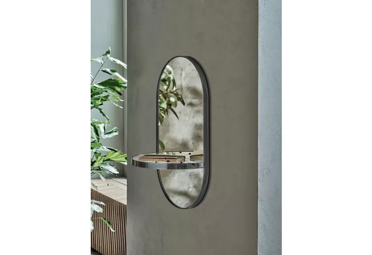 Specchio ovale con mensola e struttura in acciaio laccato Pill di Bontempi
