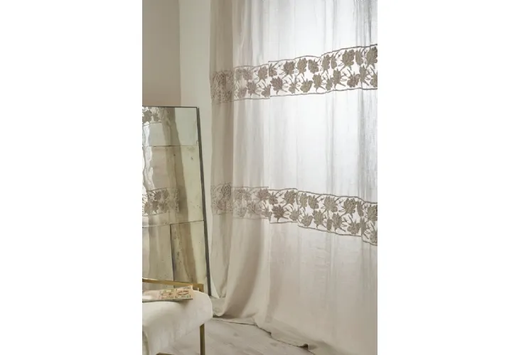 Tenda Mathilde in garza di lino con 2 Fasce Floreali orizzontali di Mastro Raphael
