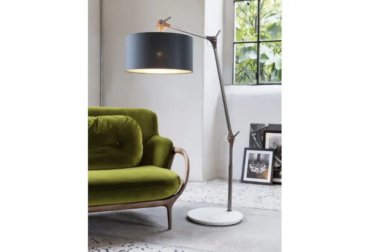 Lampada da terra Gary in metallo, marmo e tessuto di Porada