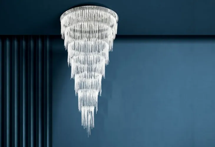 Lampada a sospensione con elementi pendenti in vetro di Murano massiccio con LED interno Ice di Reflex