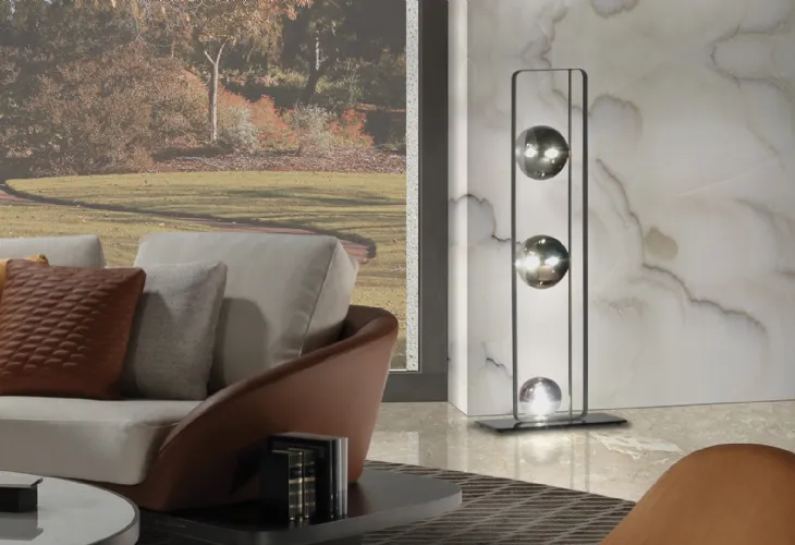 Lampada da terra con sfere in vetro borosilicato e struttura in metallo Oh Piantana di Reflex