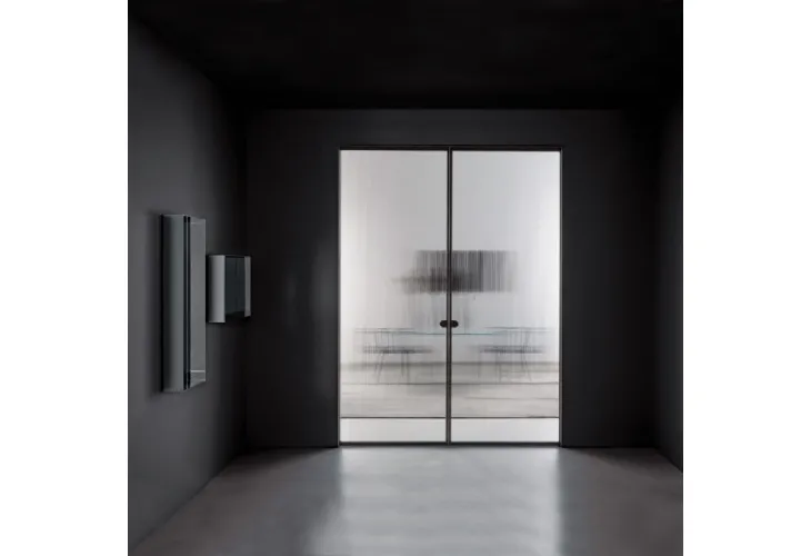 Porta per interni con ante scorrevoli Aladin Pocket in Vetro con telaio in alluminio di Glas Italia