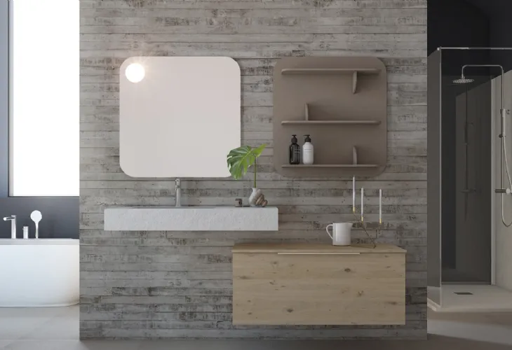 Mobile da Bagno sospeso in legno e HPL effetto cemento Linea LN10 di Arteba