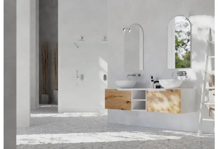 Mobile da bagno sospeso in legno e laccato bianco Rustech RT02 di Arteba