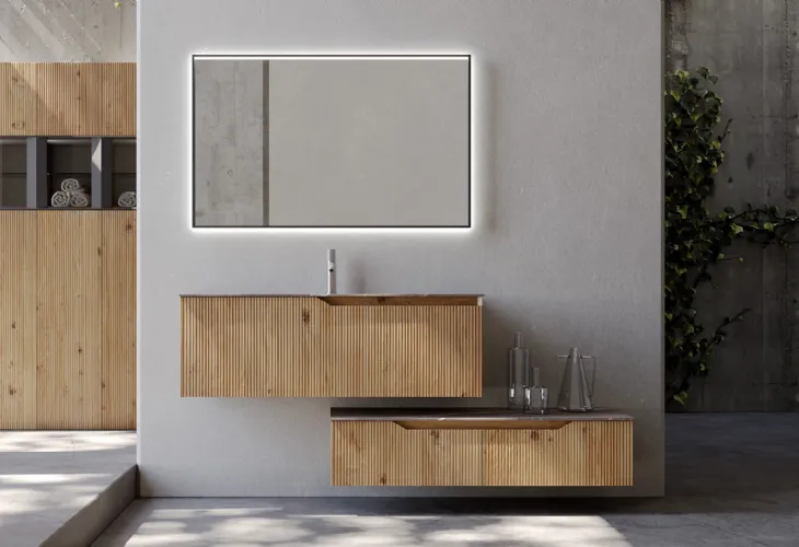 Mobile da Bagno sospeso Rustech RT24 in Rovere cannettato rustico naturale di Arteba